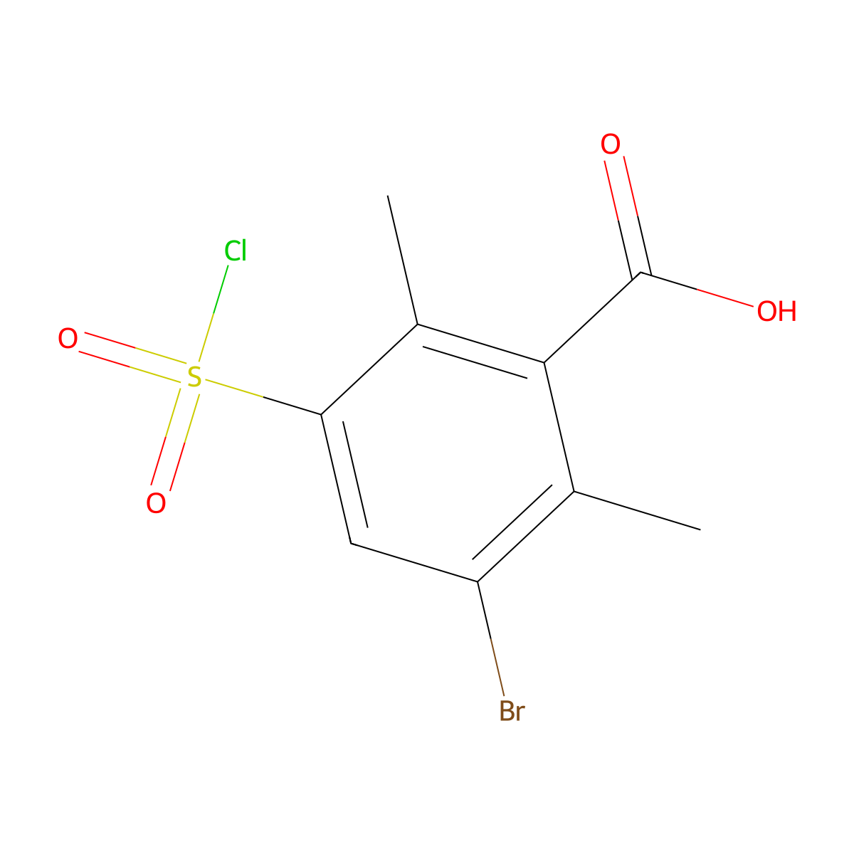 3-Bromo-5-(chlorosulfonyl)-2,6-dimethylbenzoic acid molecular structure, CAS 1909325-10-5