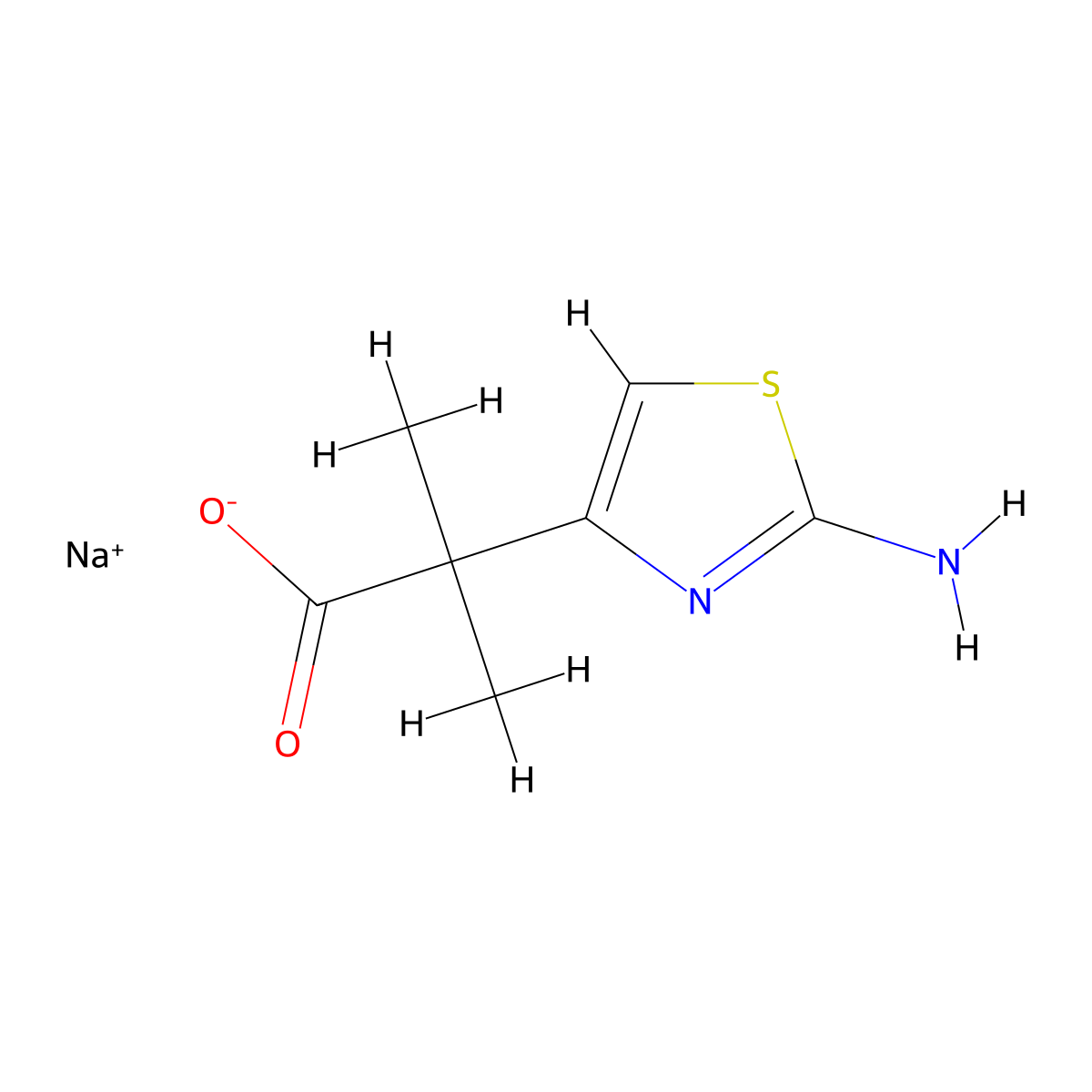 Sodium 2-(2-amino-1,3-thiazol-4-yl)-2-methylpropanoate molecular structure, CAS 1909325-38-7