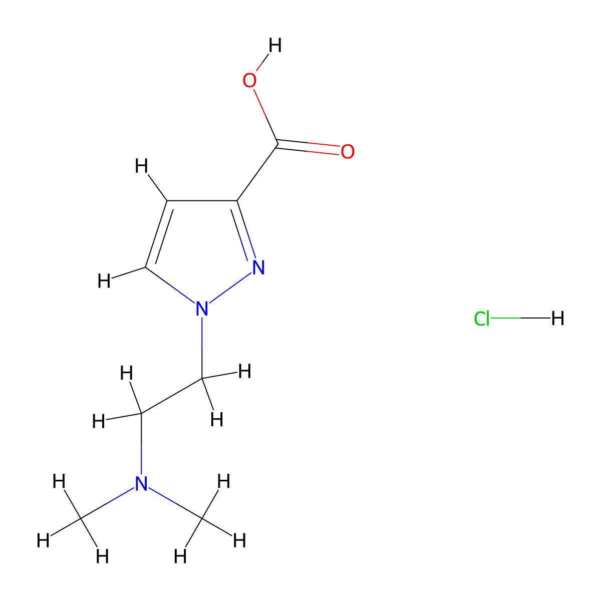 1-[2-(dimethylamino)ethyl]-1H-pyrazole-3-carboxylic acid hydrochloride molecular structure, CAS 1909325-45-6