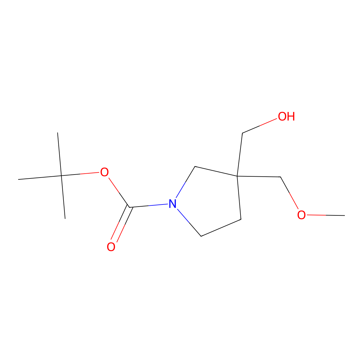 Tert-butyl 3-(hydroxymethyl)-3-(methoxymethyl)pyrrolidine-1-carboxylate molecular structure, CAS 1909325-67-2