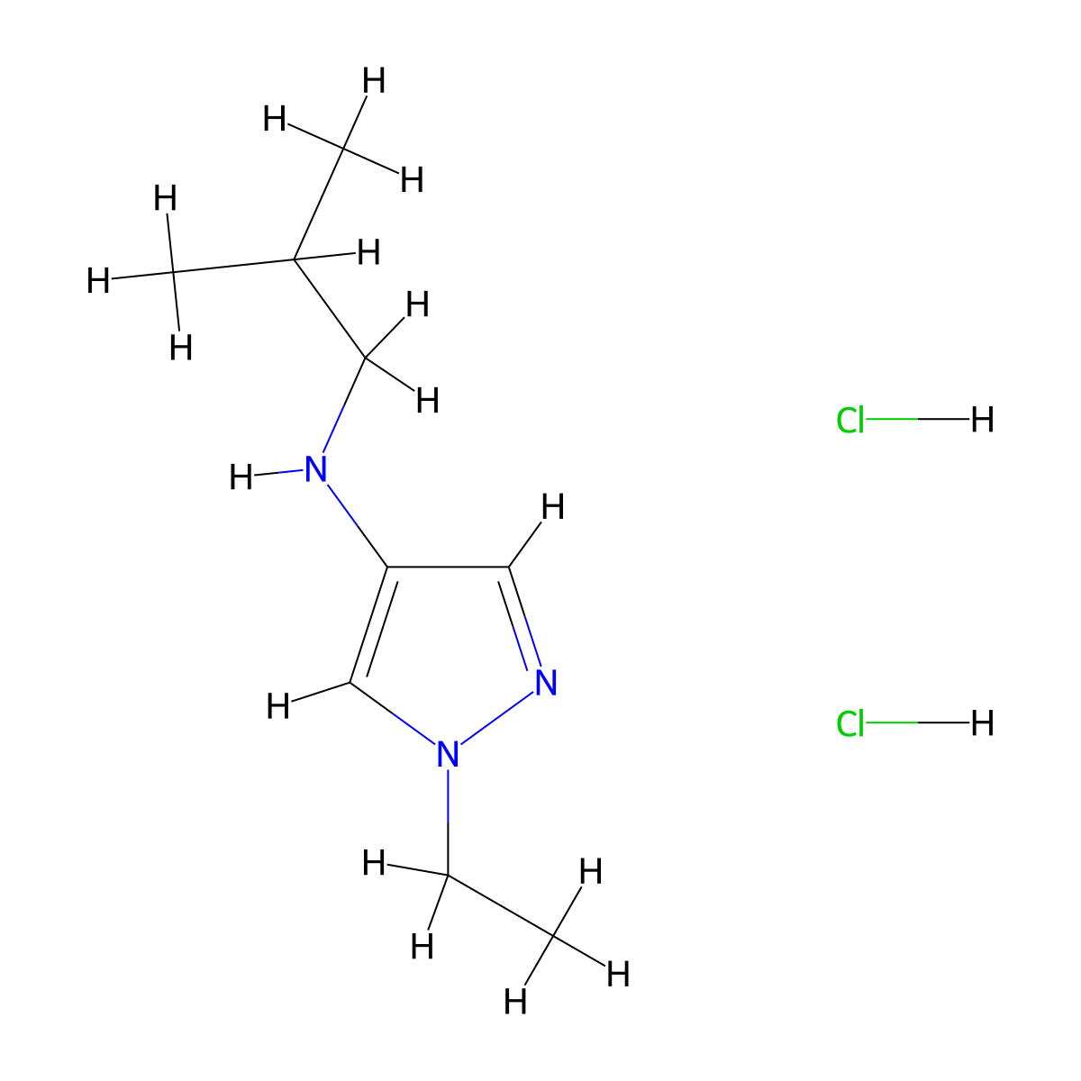 1-ethyl-N-(2-methylpropyl)-1H-pyrazol-4-amine dihydrochloride molecular structure, CAS 1909326-24-4