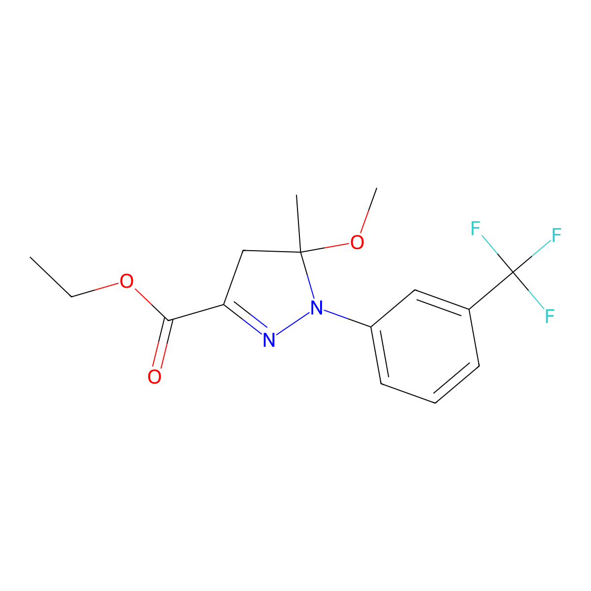 ethyl 5-methoxy-5-methyl-1-[3-(trifluoromethyl)phenyl]-4,5-dihydro-1H-pyrazole-3-carboxylate molecular structure, CAS 1909326-82-4