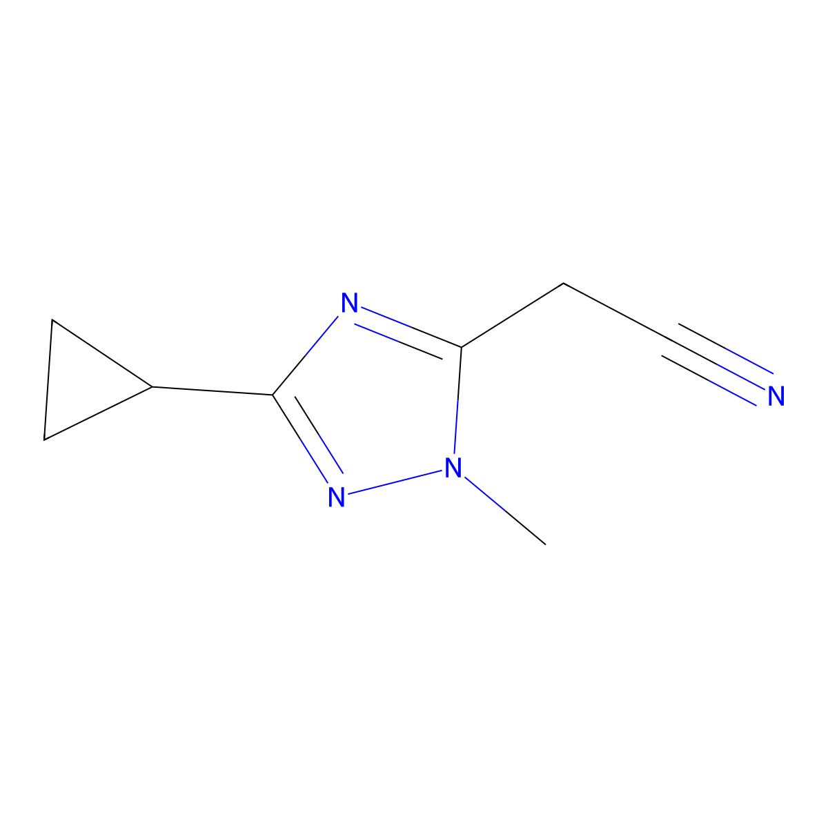 2-(3-cyclopropyl-1-methyl-1H-1,2,4-triazol-5-yl)acetonitrile molecular structure, CAS 1909326-95-9