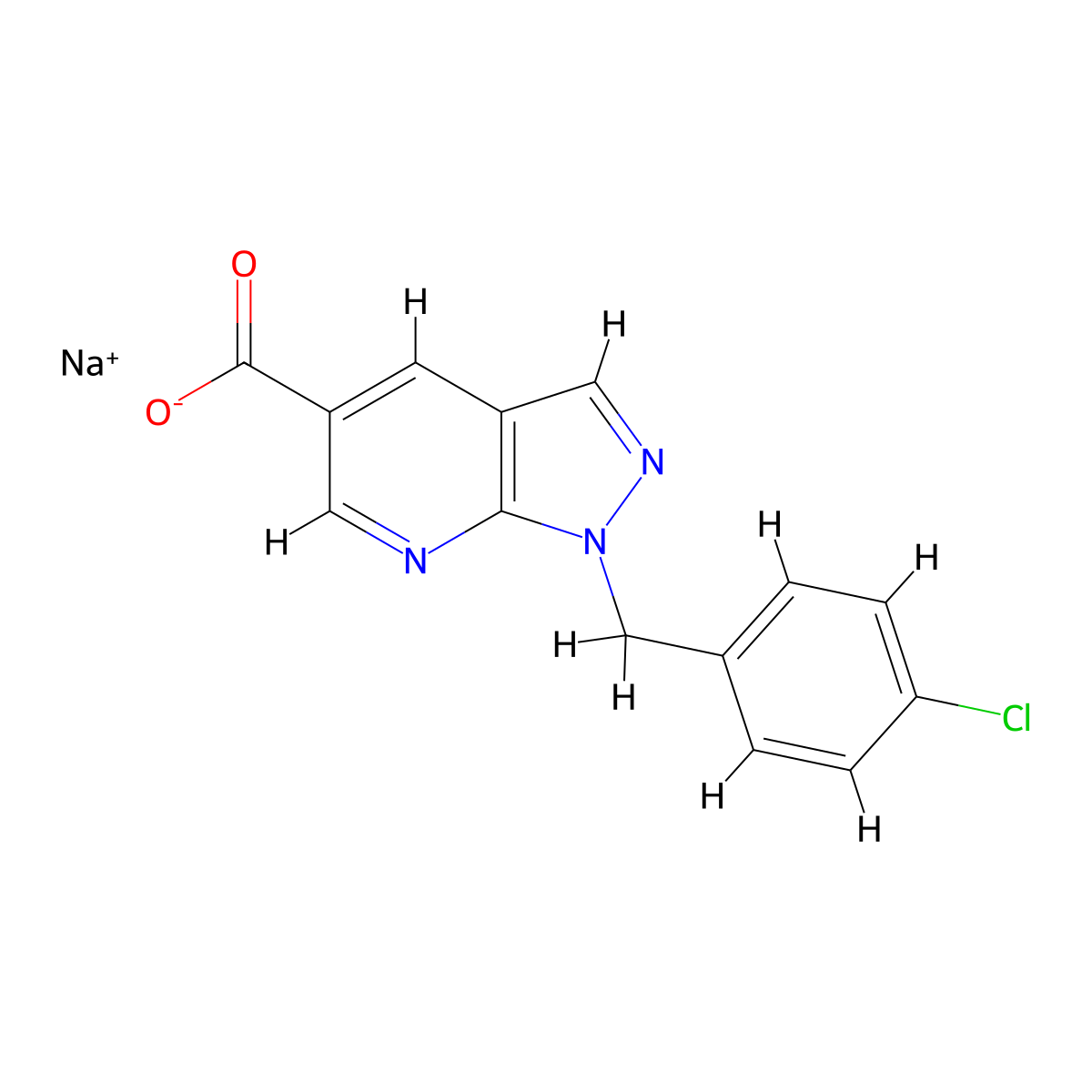 sodium 1-[(4-chlorophenyl)methyl]-1H-pyrazolo[3,4-b]pyridine-5-carboxylate molecular structure, CAS 1909327-09-8