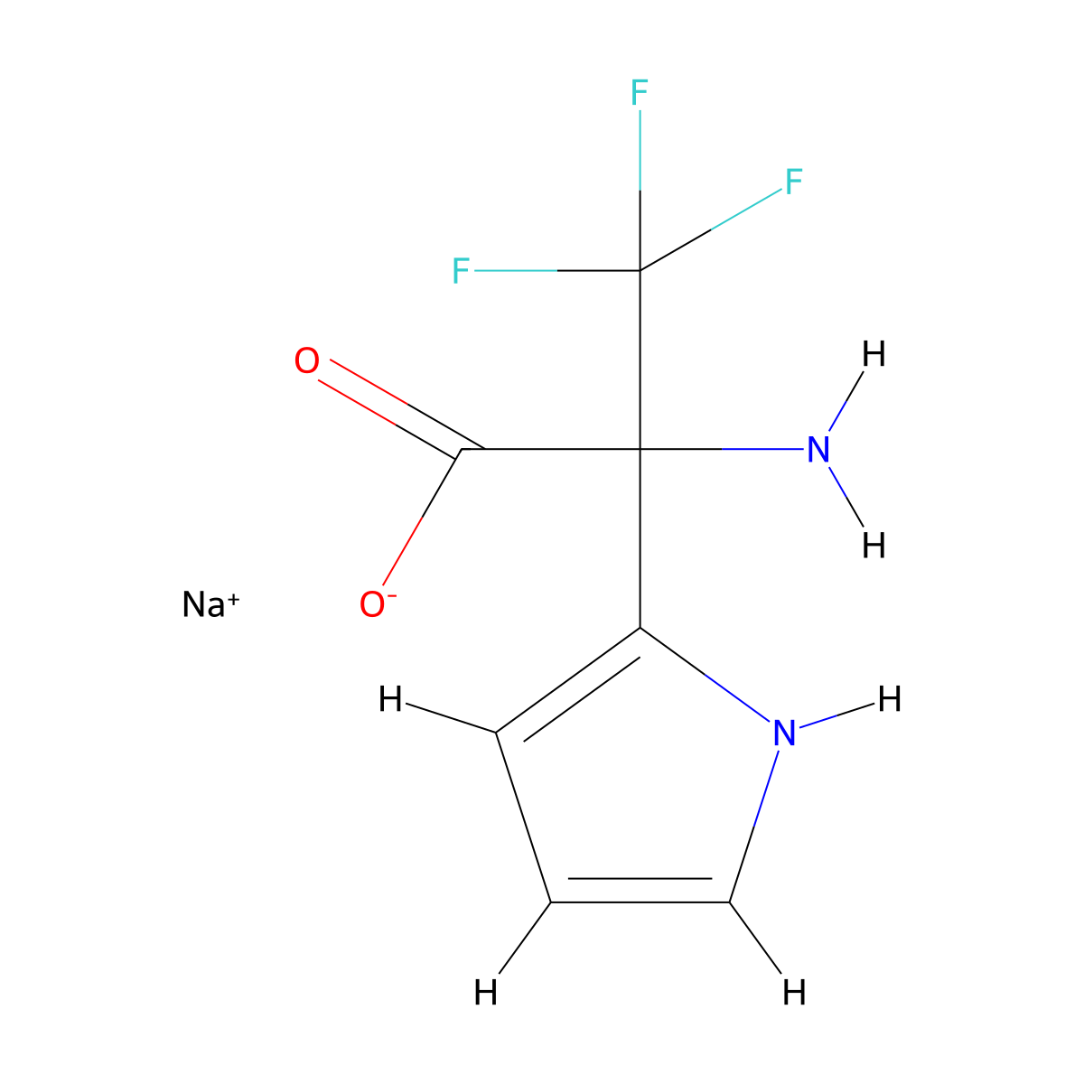 sodium 2-amino-3,3,3-trifluoro-2-(1H-pyrrol-2-yl)propanoate molecular structure, CAS 1909327-31-6