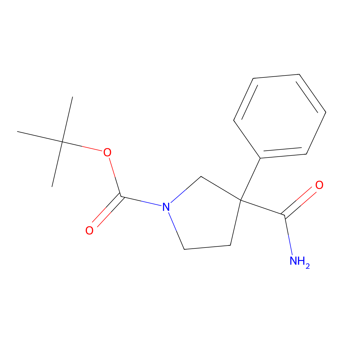 Tert-butyl 3-carbamoyl-3-phenylpyrrolidine-1-carboxylate molecular structure, CAS 1909327-64-5