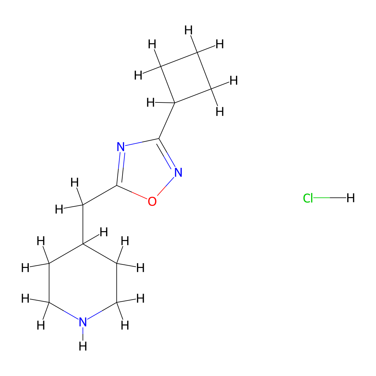 4-[(3-Cyclobutyl-1,2,4-oxadiazol-5-yl)methyl]piperidine hydrochloride molecular structure, CAS 1909327-75-8