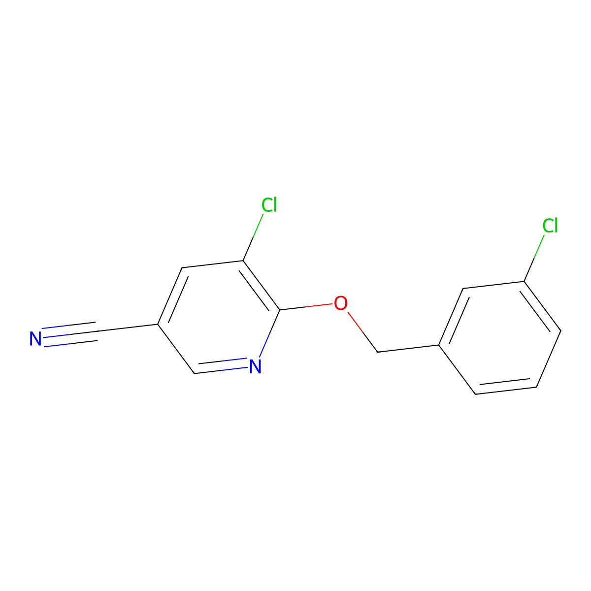 5-Chloro-6-[(3-chlorophenyl)methoxy]pyridine-3-carbonitrile molecular structure, CAS 1909327-80-5