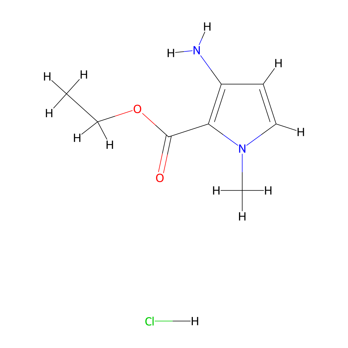 ethyl 3-amino-1-methyl-1H-pyrrole-2-carboxylate hydrochloride molecular structure, CAS 1909327-94-1