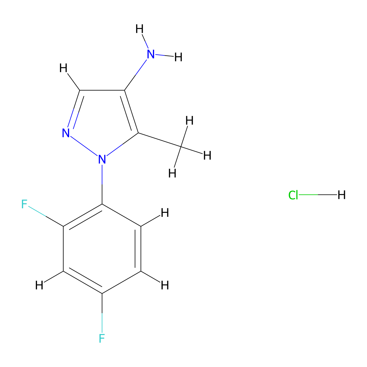 1-(2,4-difluorophenyl)-5-methyl-1H-pyrazol-4-amine hydrochloride molecular structure, CAS 1909335-81-4