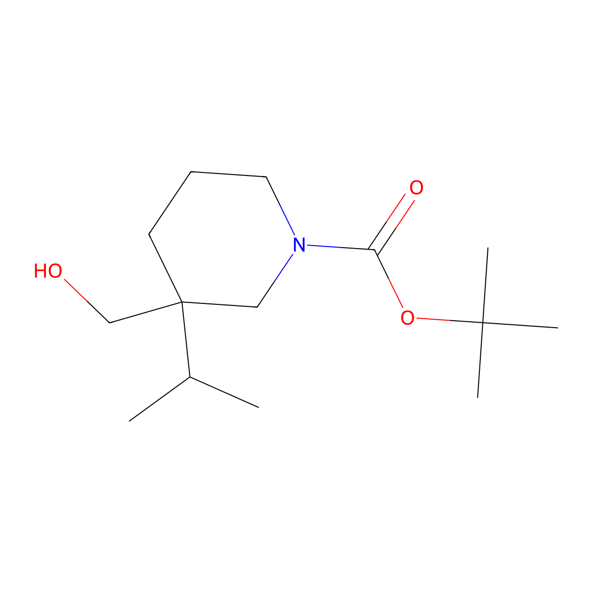 Tert-butyl 3-(hydroxymethyl)-3-(propan-2-yl)piperidine-1-carboxylate molecular structure, CAS 1909335-87-0