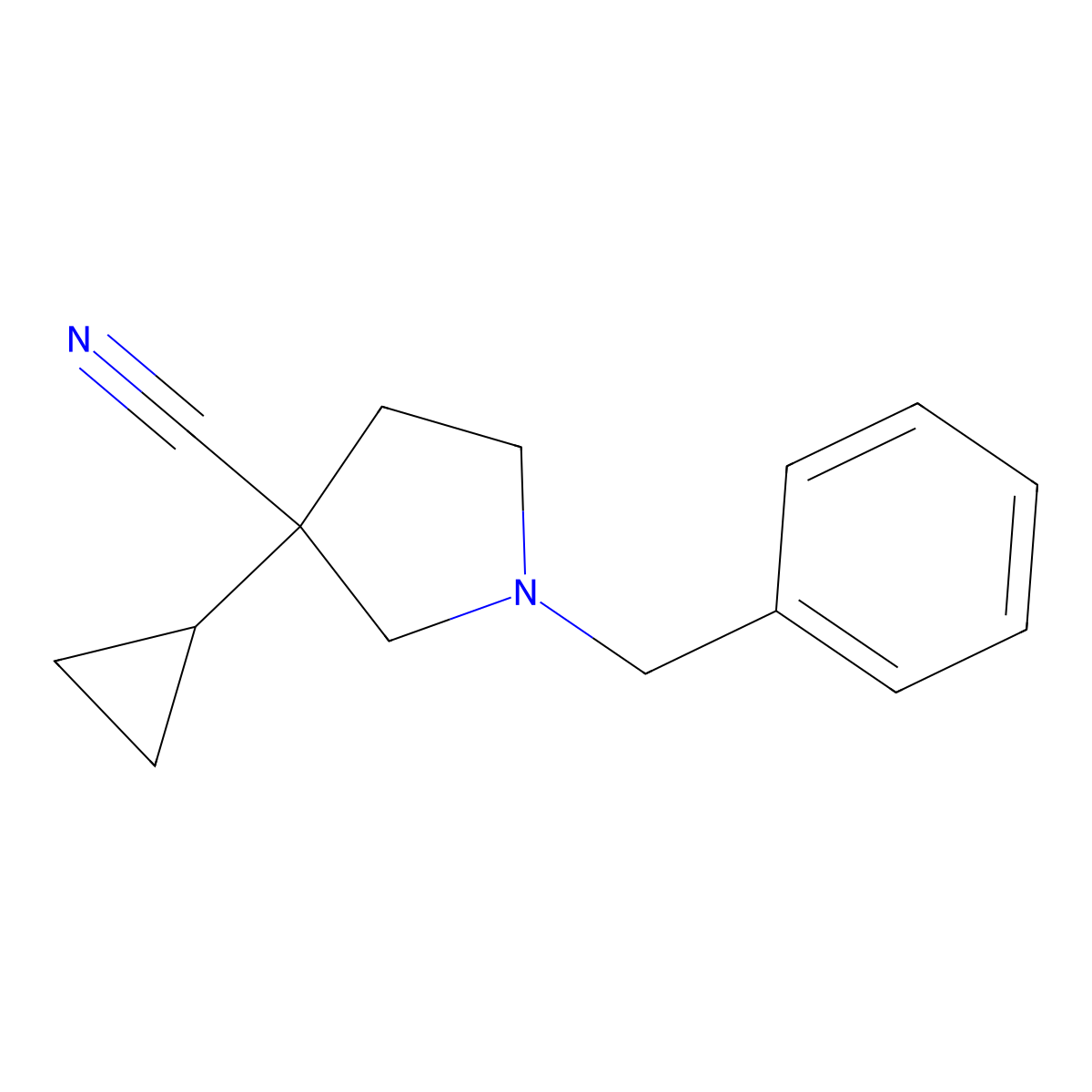 1-Benzyl-3-cyclopropylpyrrolidine-3-carbonitrile molecular structure, CAS 1909336-37-3