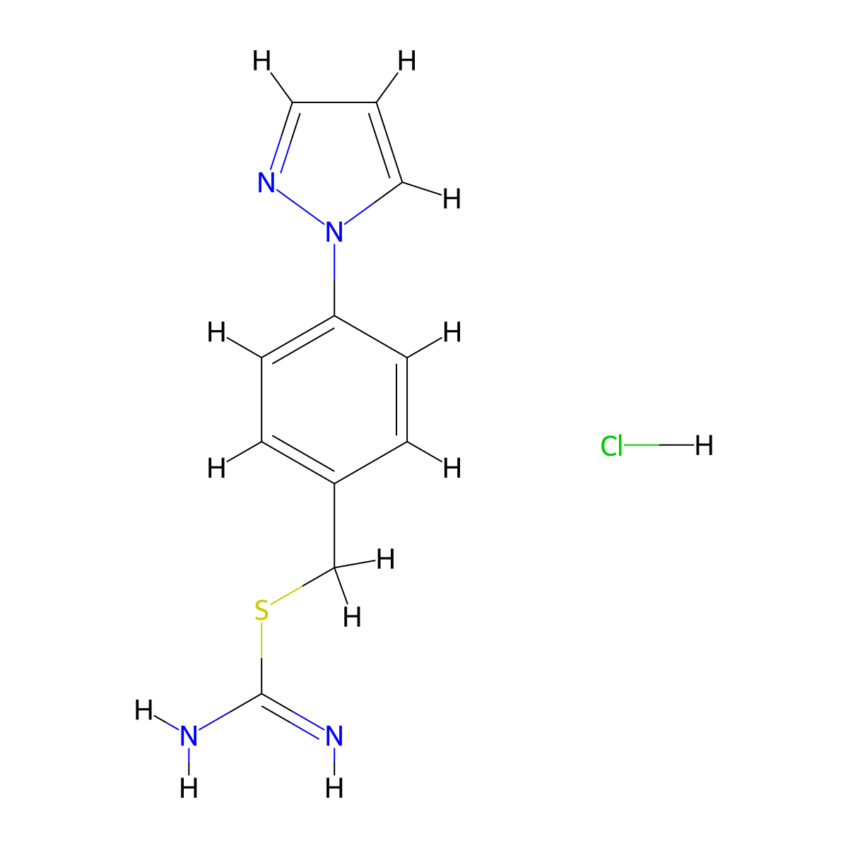 ({[4-(1H-pyrazol-1-yl)phenyl]methyl}sulfanyl)methanimidamide hydrochloride molecular structure, CAS 1909336-38-4