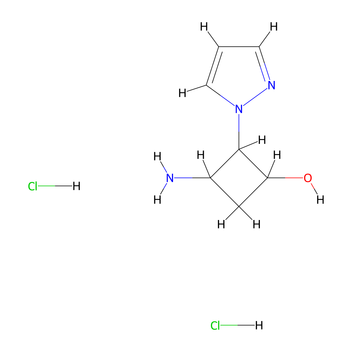 3-amino-2-(1H-pyrazol-1-yl)cyclobutan-1-ol dihydrochloride molecular structure, CAS 1909336-45-3