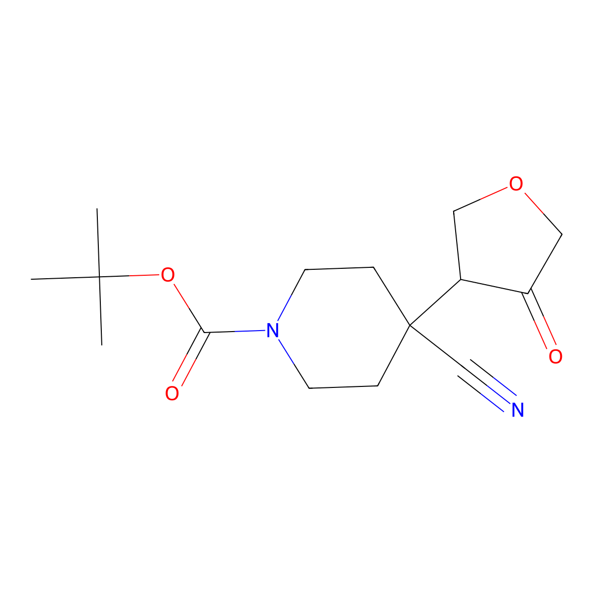 Tert-butyl 4-cyano-4-(4-oxooxolan-3-yl)piperidine-1-carboxylate molecular structure, CAS 1909336-54-4