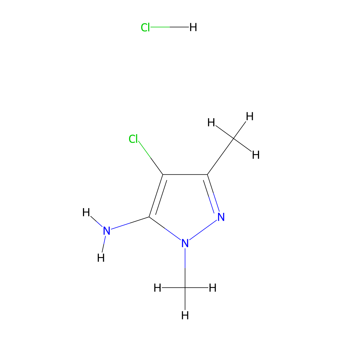 4-chloro-1,3-dimethyl-1H-pyrazol-5-amine hydrochloride molecular structure, CAS 1909336-62-4