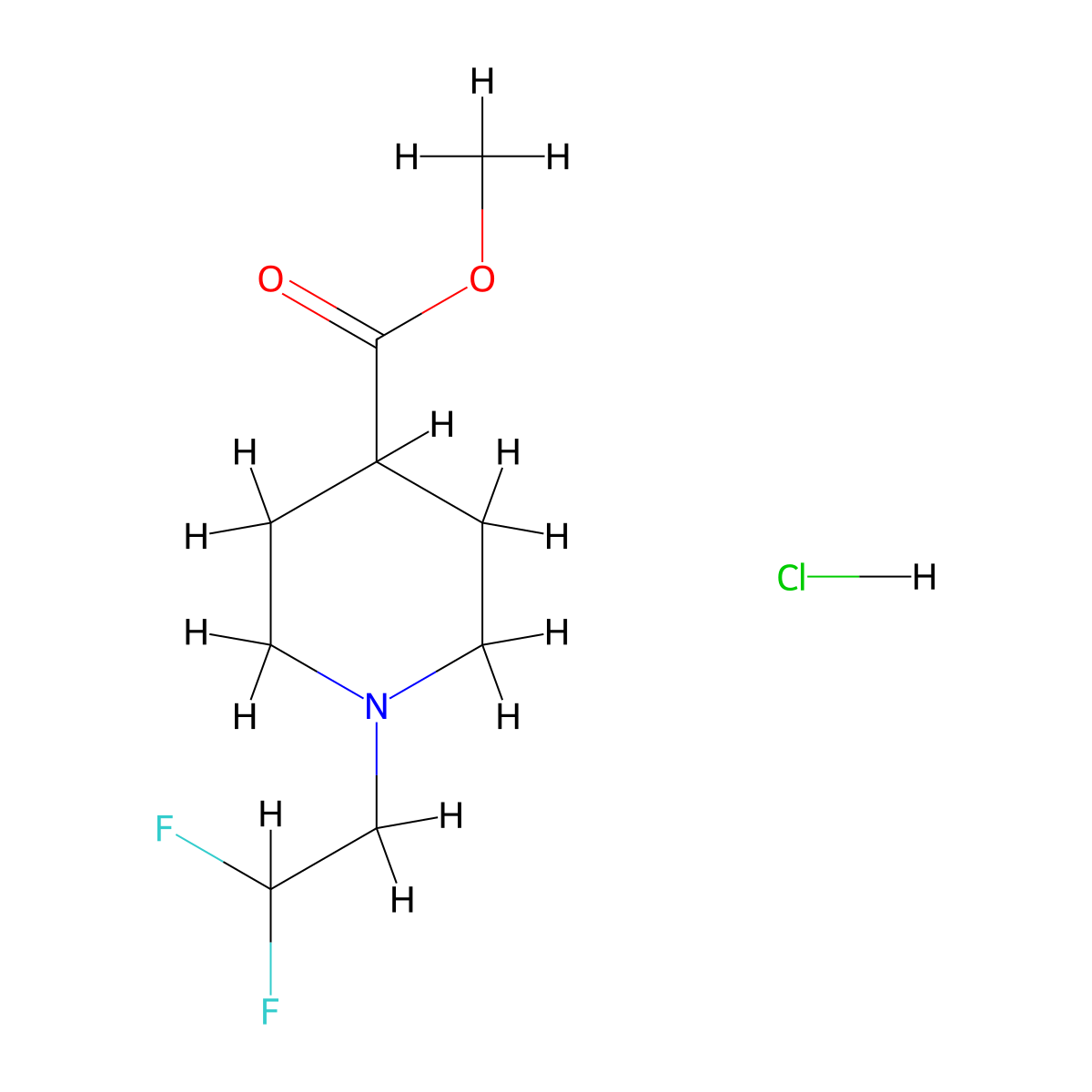 Methyl 1-(2,2-difluoroethyl)piperidine-4-carboxylate hydrochloride molecular structure, CAS 1909336-72-6