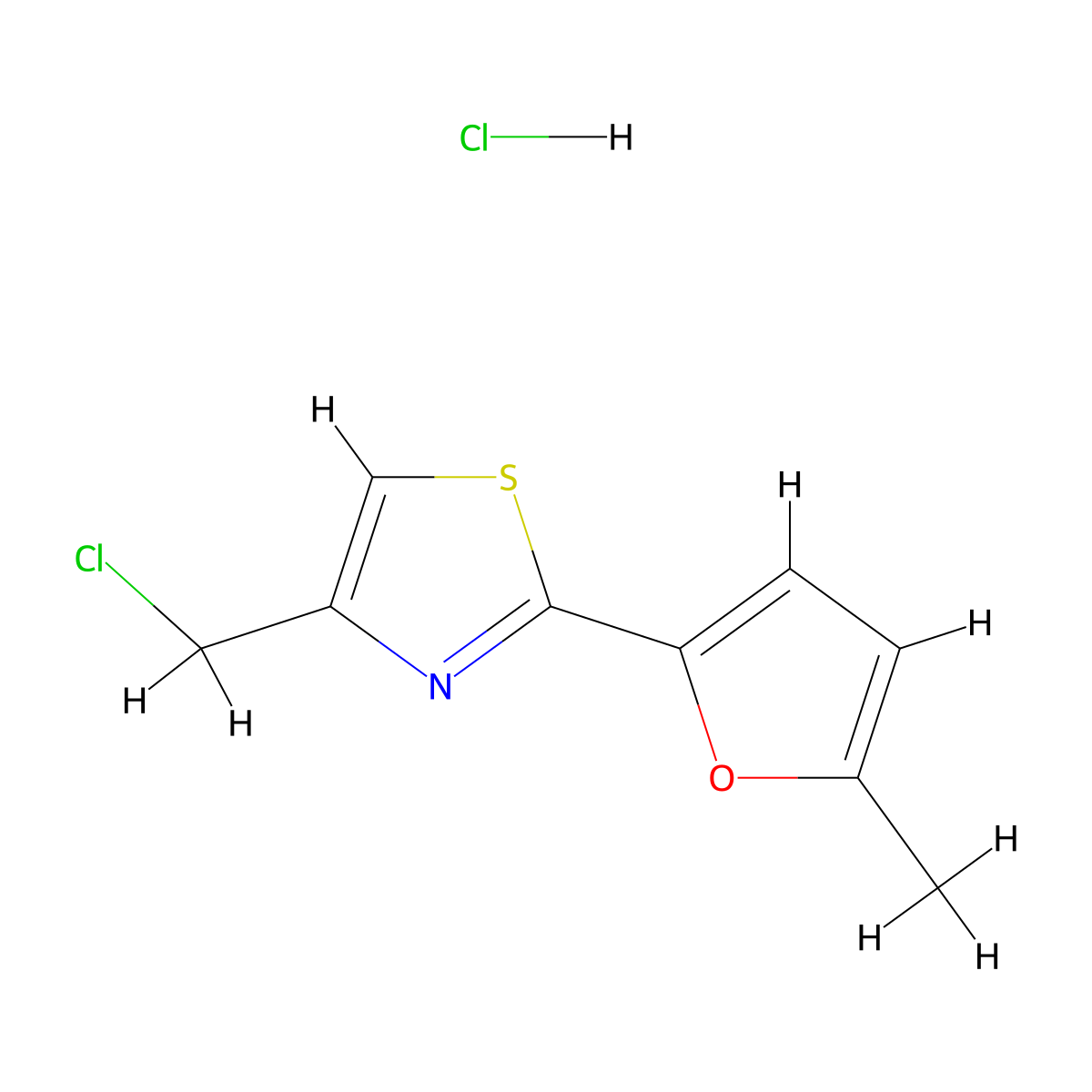 4-(Chloromethyl)-2-(5-methylfuran-2-yl)-1,3-thiazole hydrochloride molecular structure, CAS 1909336-77-1