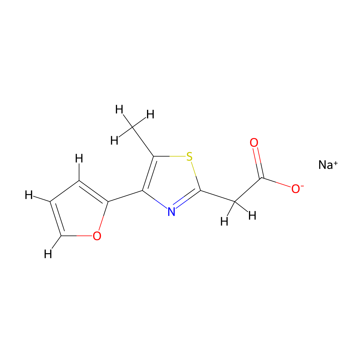 Sodium 2-[4-(furan-2-yl)-5-methyl-1,3-thiazol-2-yl]acetate molecular structure, CAS 1909336-87-3