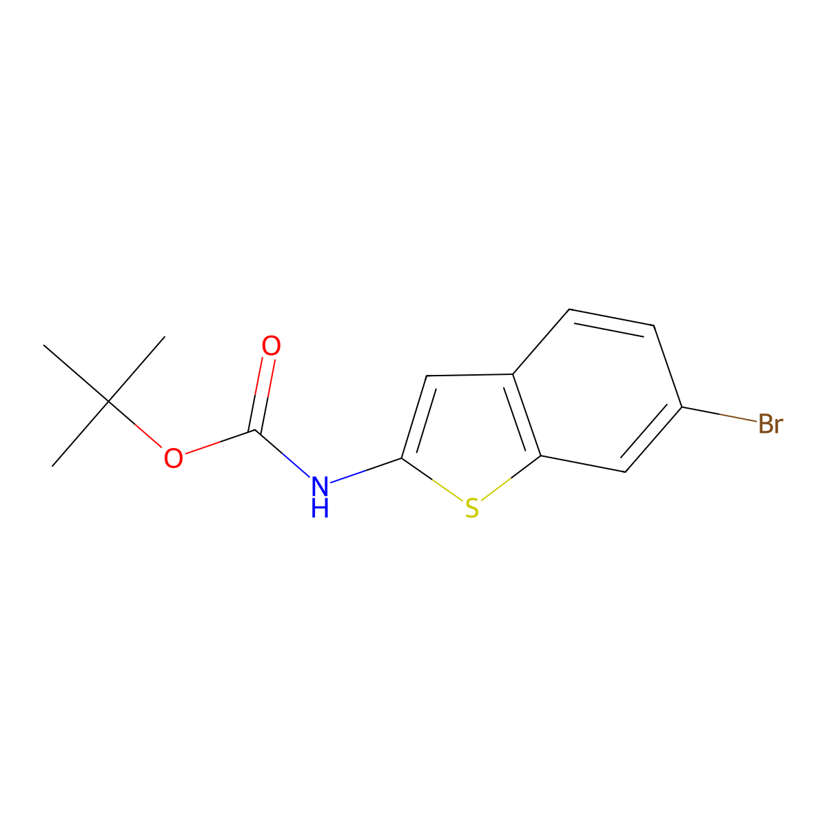tert-butyl N-(6-bromo-1-benzothiophen-2-yl)carbamate molecular structure, CAS 1909336-89-5
