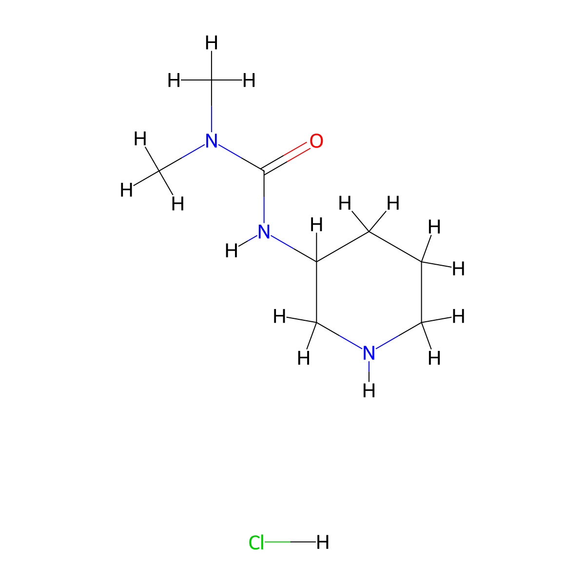 3,3-Dimethyl-1-(piperidin-3-yl)urea hydrochloride molecular structure, CAS 1909337-04-7