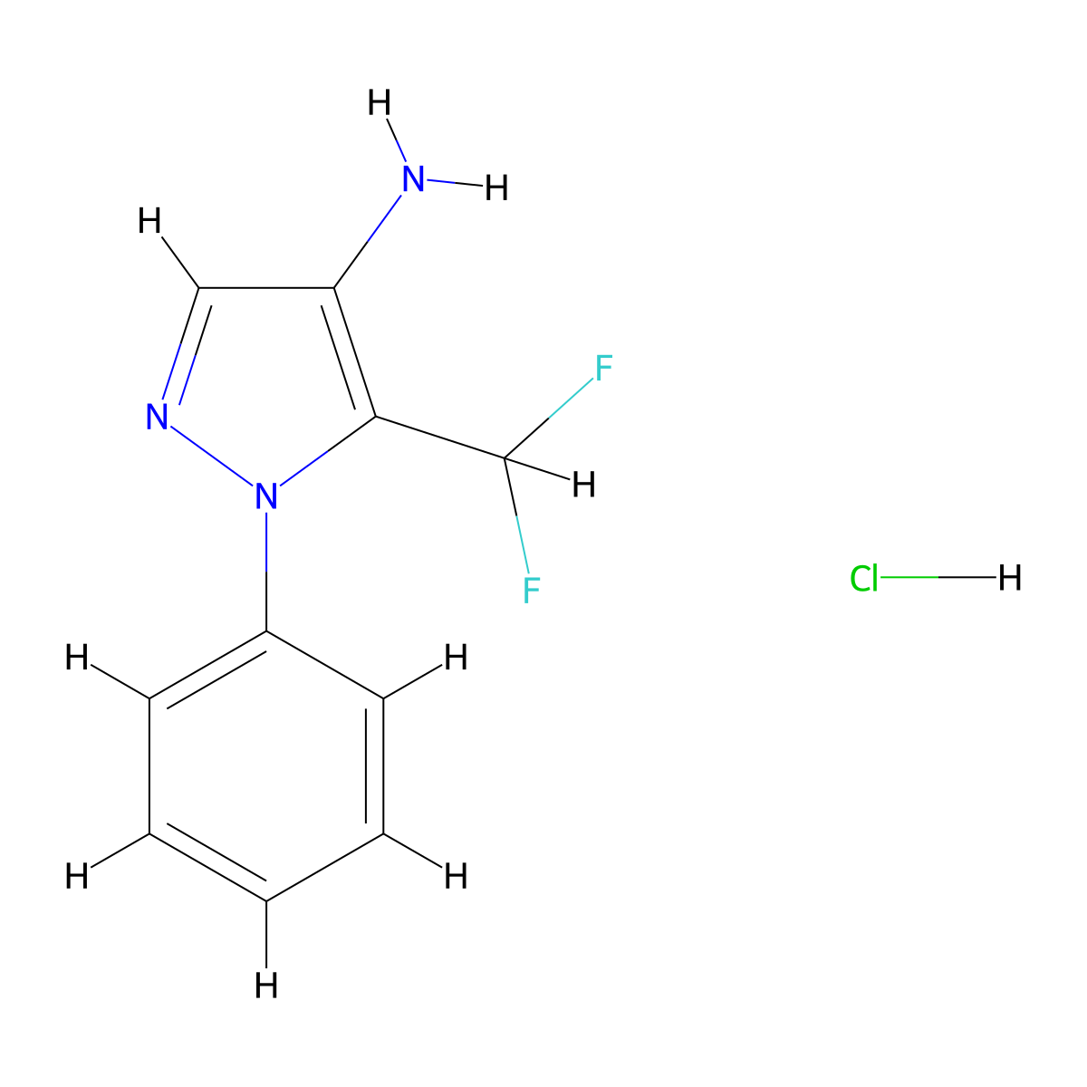5-(difluoromethyl)-1-phenyl-1H-pyrazol-4-amine hydrochloride molecular structure, CAS 1909337-82-1