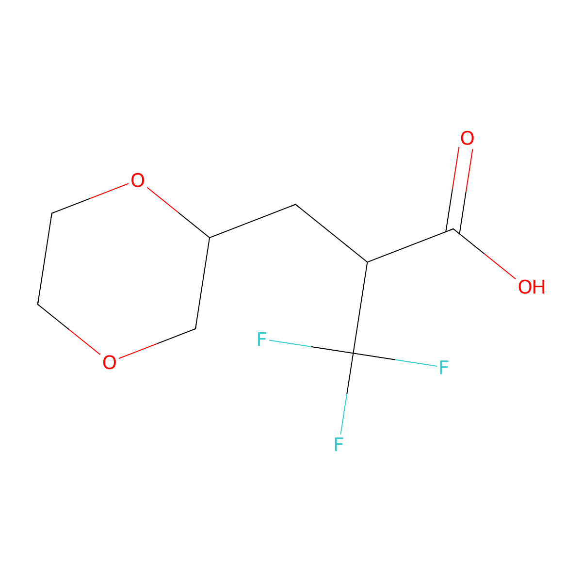 2-[(1,4-Dioxan-2-yl)methyl]-3,3,3-trifluoropropanoic acid molecular structure, CAS 1909337-84-3