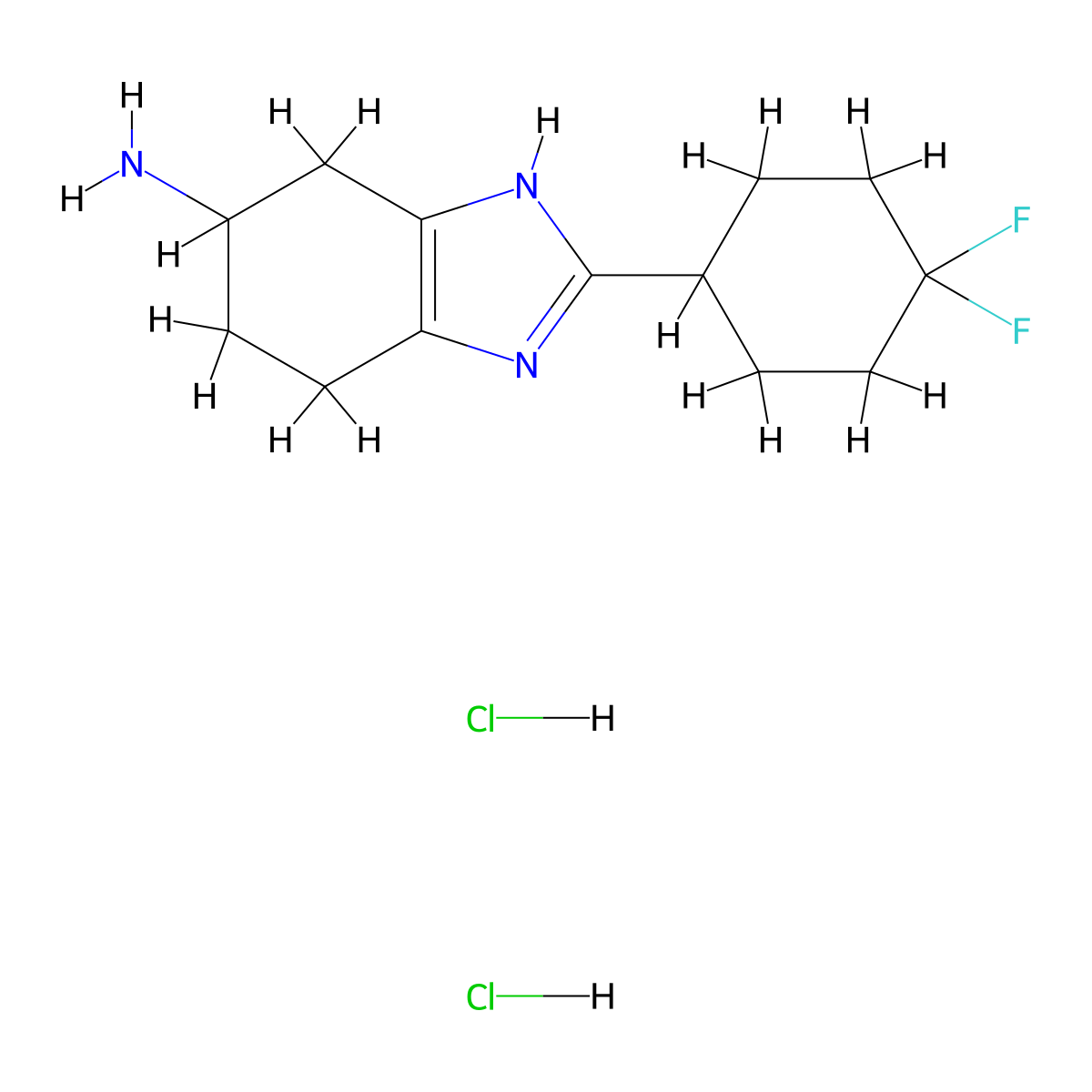 2-(4,4-difluorocyclohexyl)-4,5,6,7-tetrahydro-1H-1,3-benzodiazol-5-amine dihydrochloride molecular structure, CAS 1909337-85-4