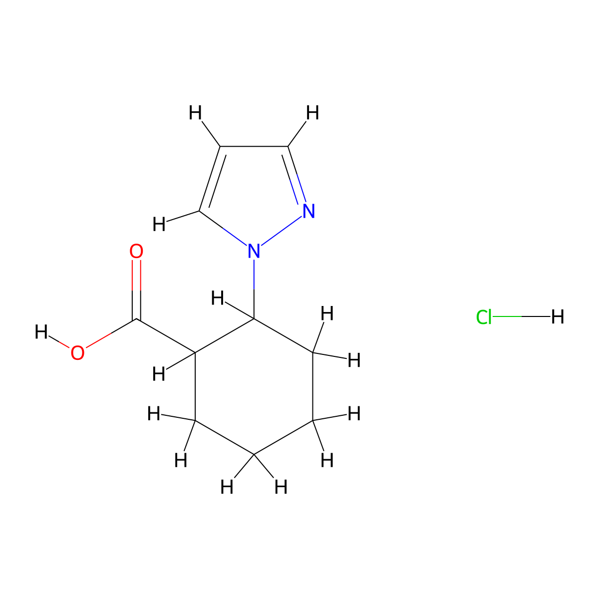 2-(1H-pyrazol-1-yl)cyclohexane-1-carboxylic acid hydrochloride molecular structure, CAS 1909347-69-8