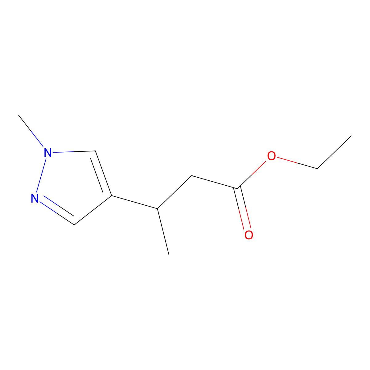 ethyl 3-(1-methyl-1H-pyrazol-4-yl)butanoate molecular structure, CAS 1909347-90-5
