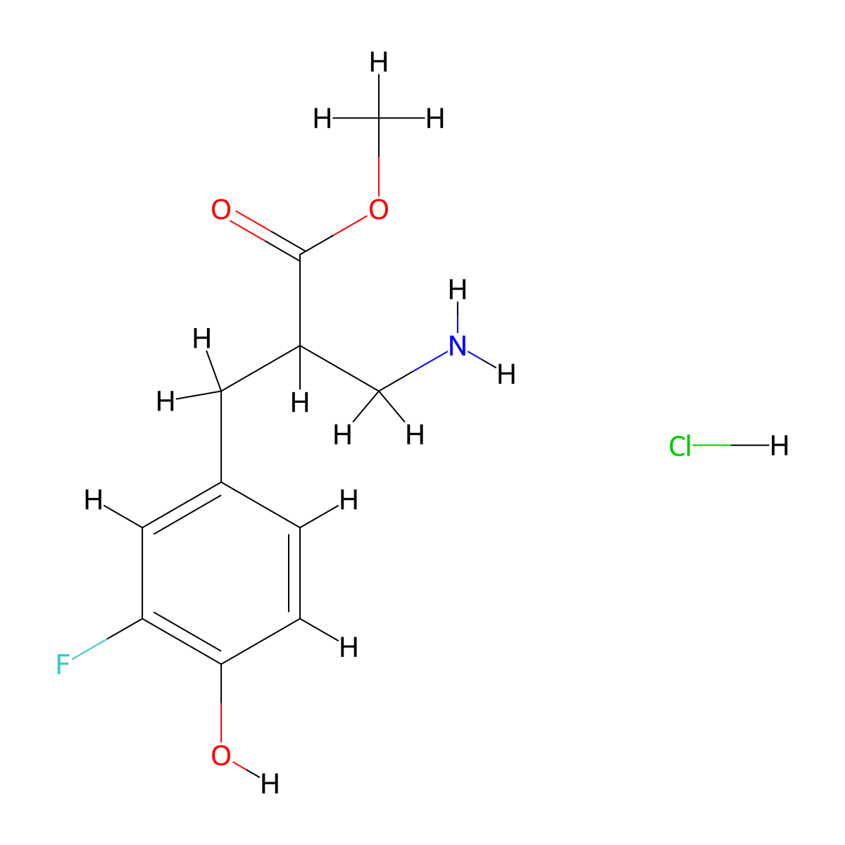 Methyl 3-amino-2-[(3-fluoro-4-hydroxyphenyl)methyl]propanoate hydrochloride molecular structure, CAS 1909348-29-3