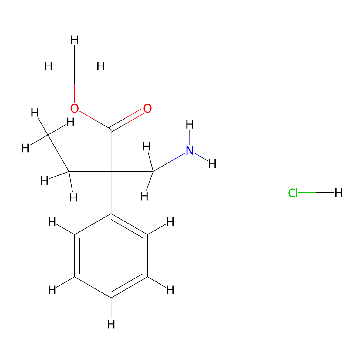 Methyl 2-(aminomethyl)-2-phenylbutanoate hydrochloride molecular structure, CAS 1909348-38-4