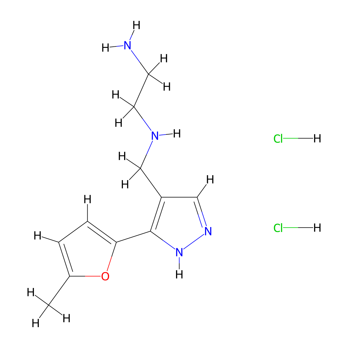 (2-aminoethyl)({[3-(5-methylfuran-2-yl)-1H-pyrazol-4-yl]methyl})amine dihydrochloride molecular structure, CAS 1909348-39-5