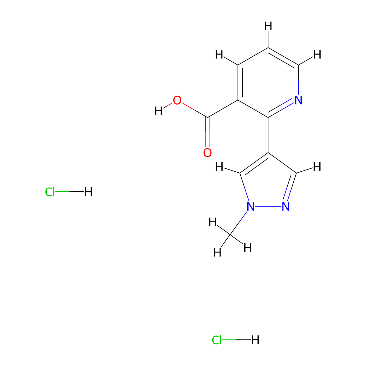2-(1-methyl-1H-pyrazol-4-yl)pyridine-3-carboxylic acid dihydrochloride molecular structure, CAS 1909348-49-7