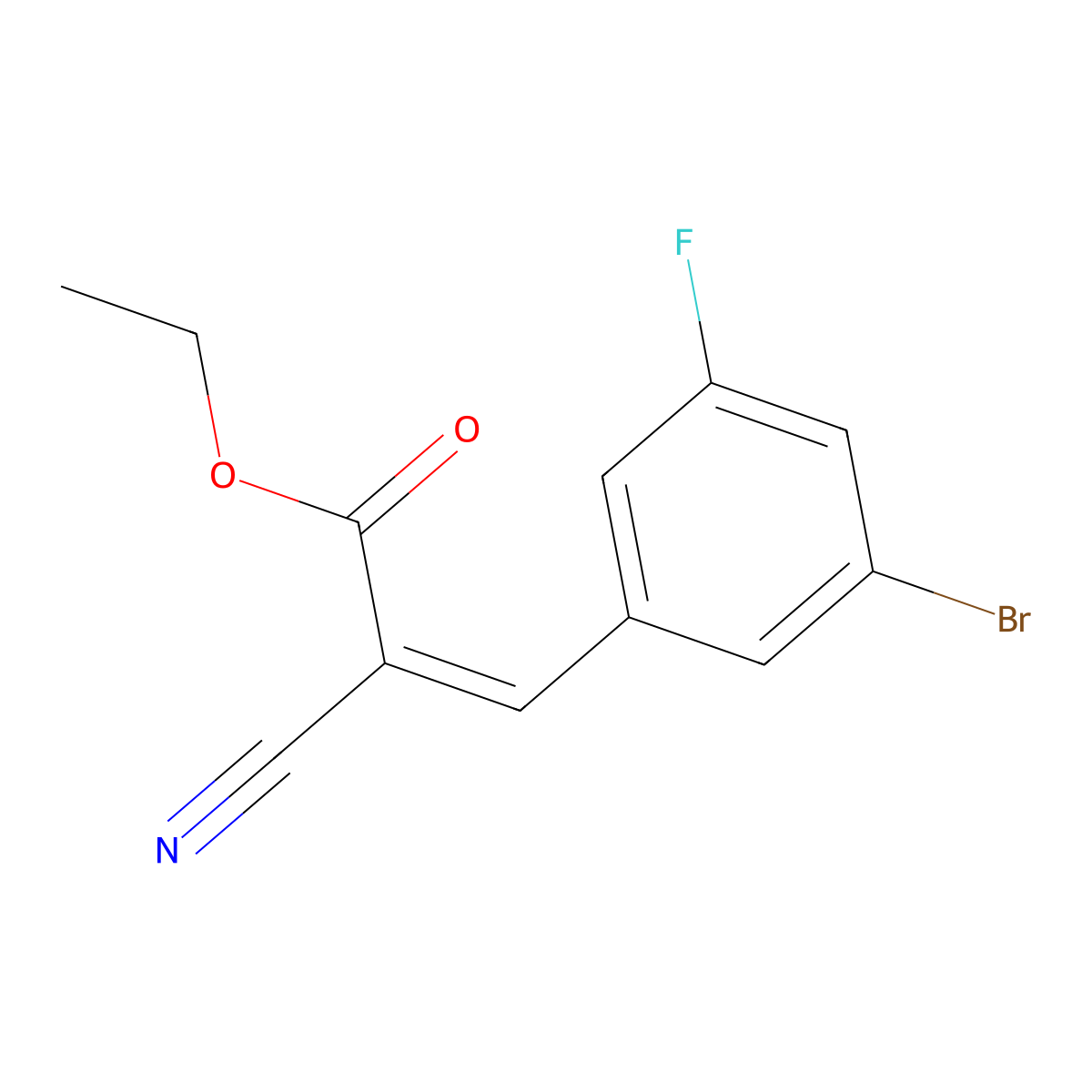 ethyl (E)-3-(3-bromo-5-fluorophenyl)-2-cyanoprop-2-enoate molecular structure, CAS 1909358-77-5