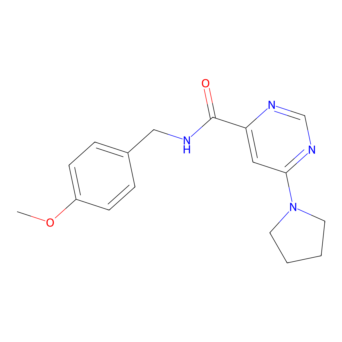 N-(4-methoxybenzyl)-6-(pyrrolidin-1-yl)pyrimidine-4-carboxamide molecular structure, CAS 1909477-47-9