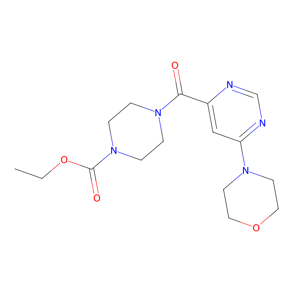 Ethyl 4-(6-morpholinopyrimidine-4-carbonyl)piperazine-1-carboxylate molecular structure, CAS 1909538-81-3