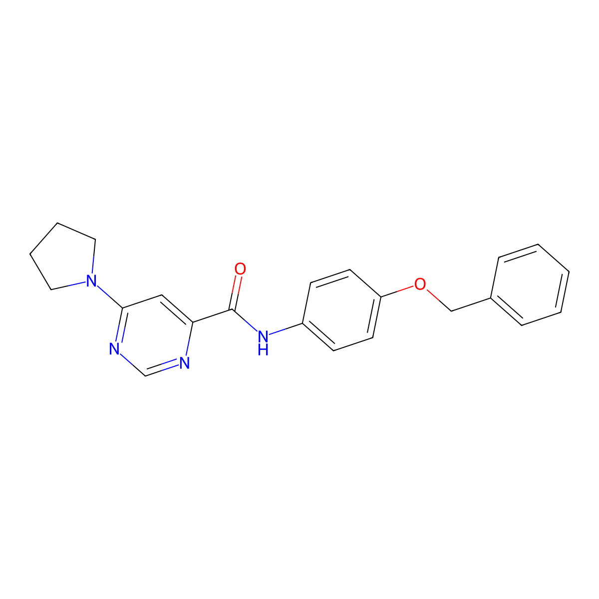 N-(4-(benzyloxy)phenyl)-6-(pyrrolidin-1-yl)pyrimidine-4-carboxamide molecular structure, CAS 1909584-47-9