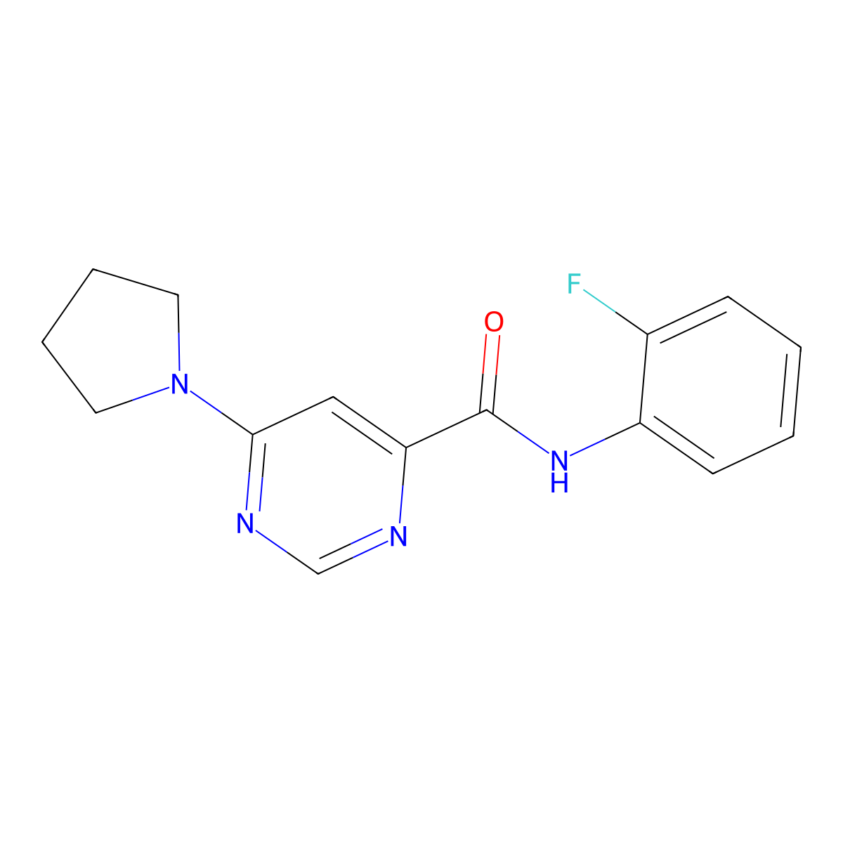N-(2-fluorophenyl)-6-(pyrrolidin-1-yl)pyrimidine-4-carboxamide molecular structure, CAS 1909590-64-2