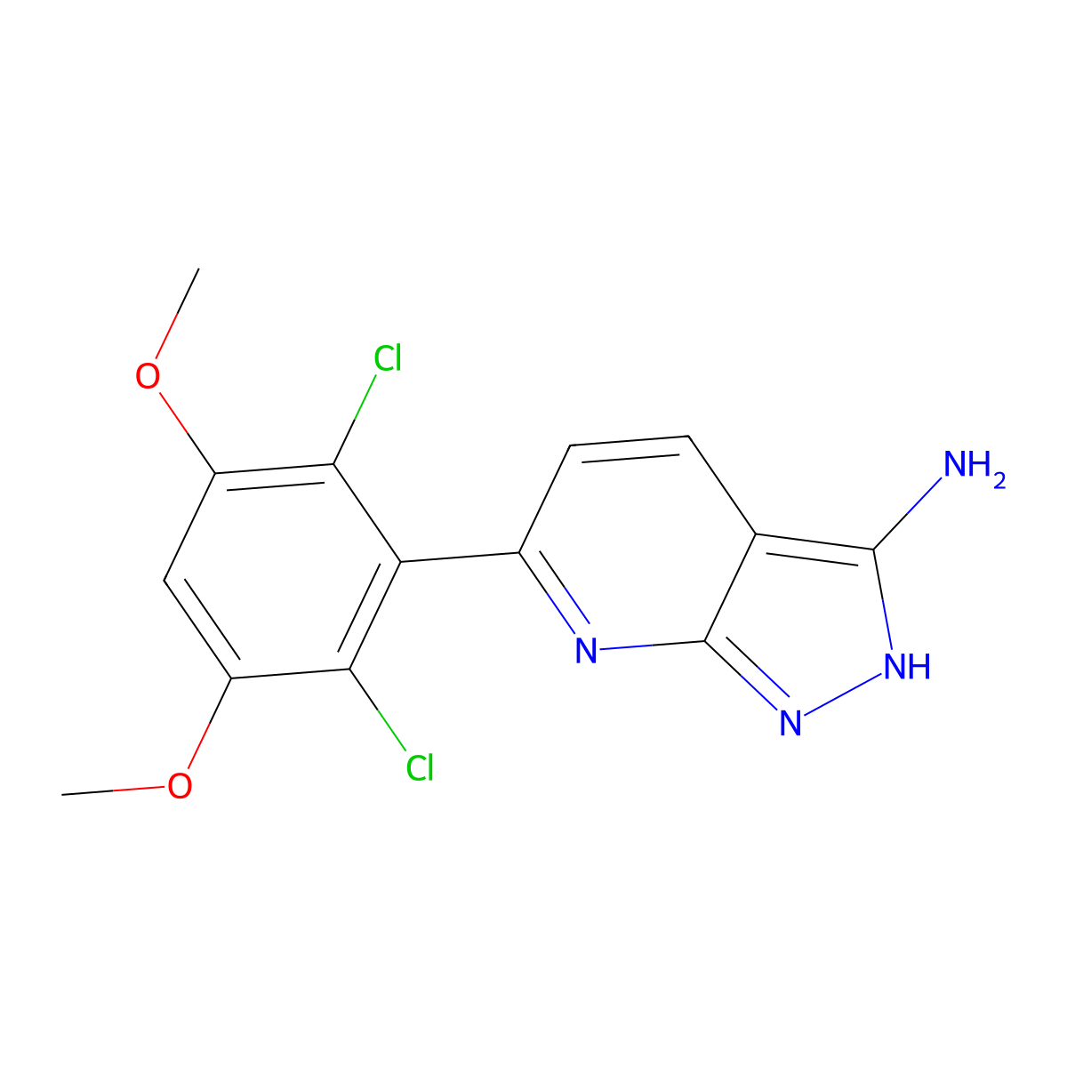 6-(2,6-dichloro-3,5-dimethoxyphenyl)-1H-pyrazolo[3,4-b]pyridin-3-amine molecular structure, CAS 1910051-05-6