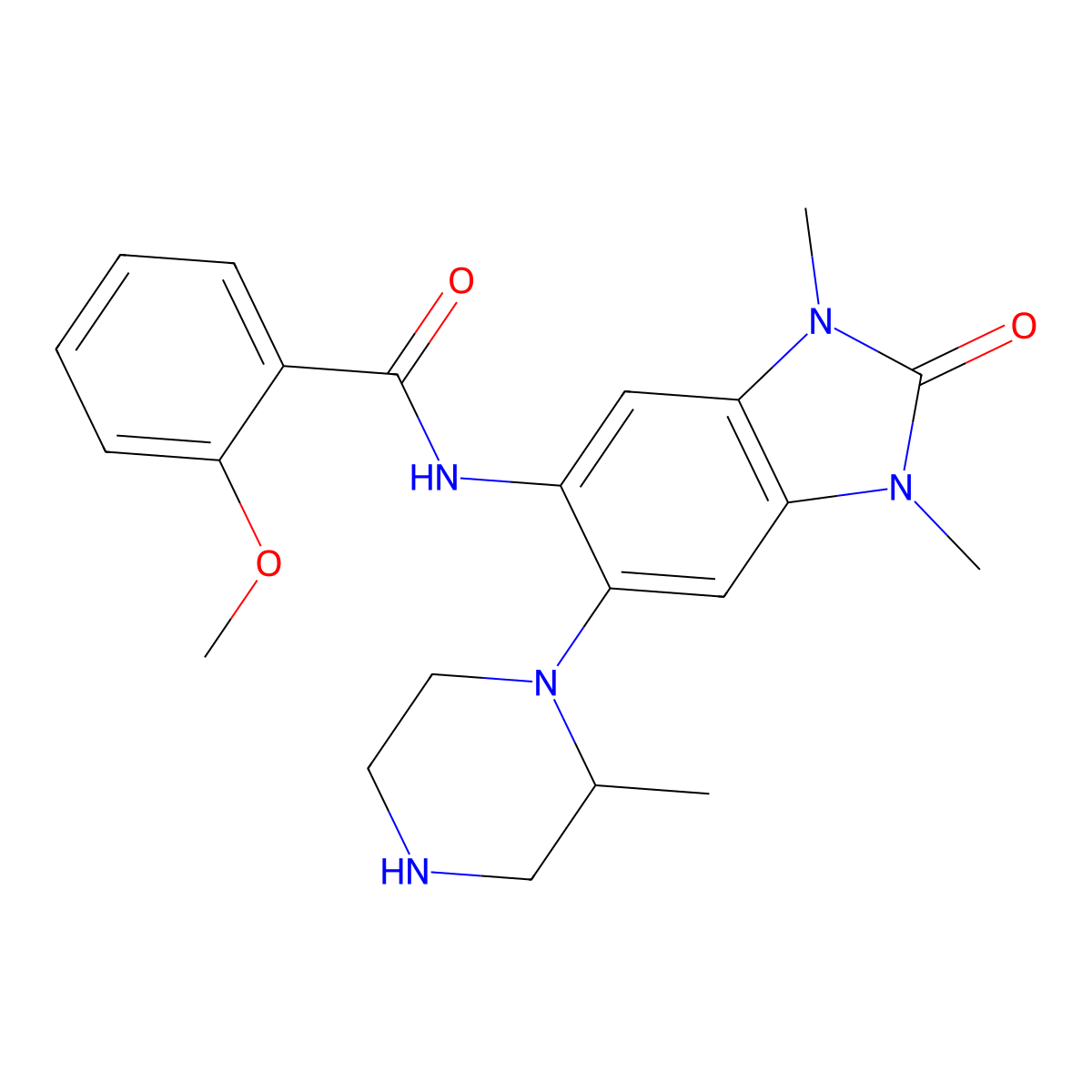 N-[1,3-Dimethyl-6-[(2r)-2-Methylpiperazin-1-Yl]-2-Oxidanylidene-Benzimidazol-5-Yl]-2-Methoxy-Benzamide molecular structure, CAS 1910124-24-1
