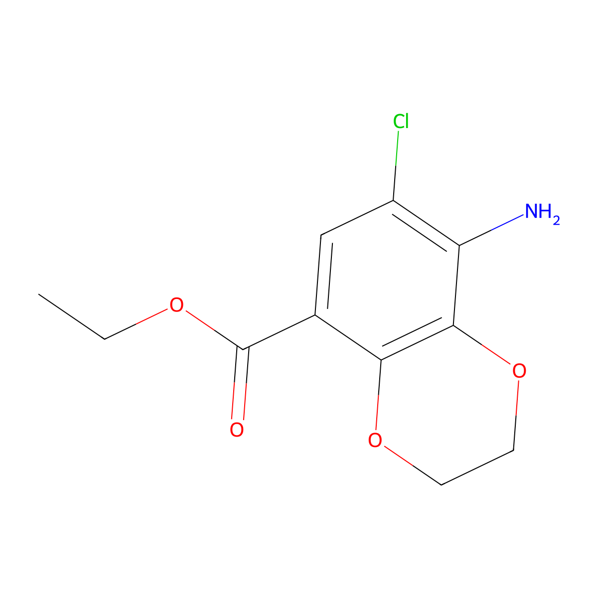 Ethyl 8-amino-7-chloro-2,3-dihydrobenzo[b][1,4]dioxine-5-carboxylate molecular structure, CAS 191024-17-6