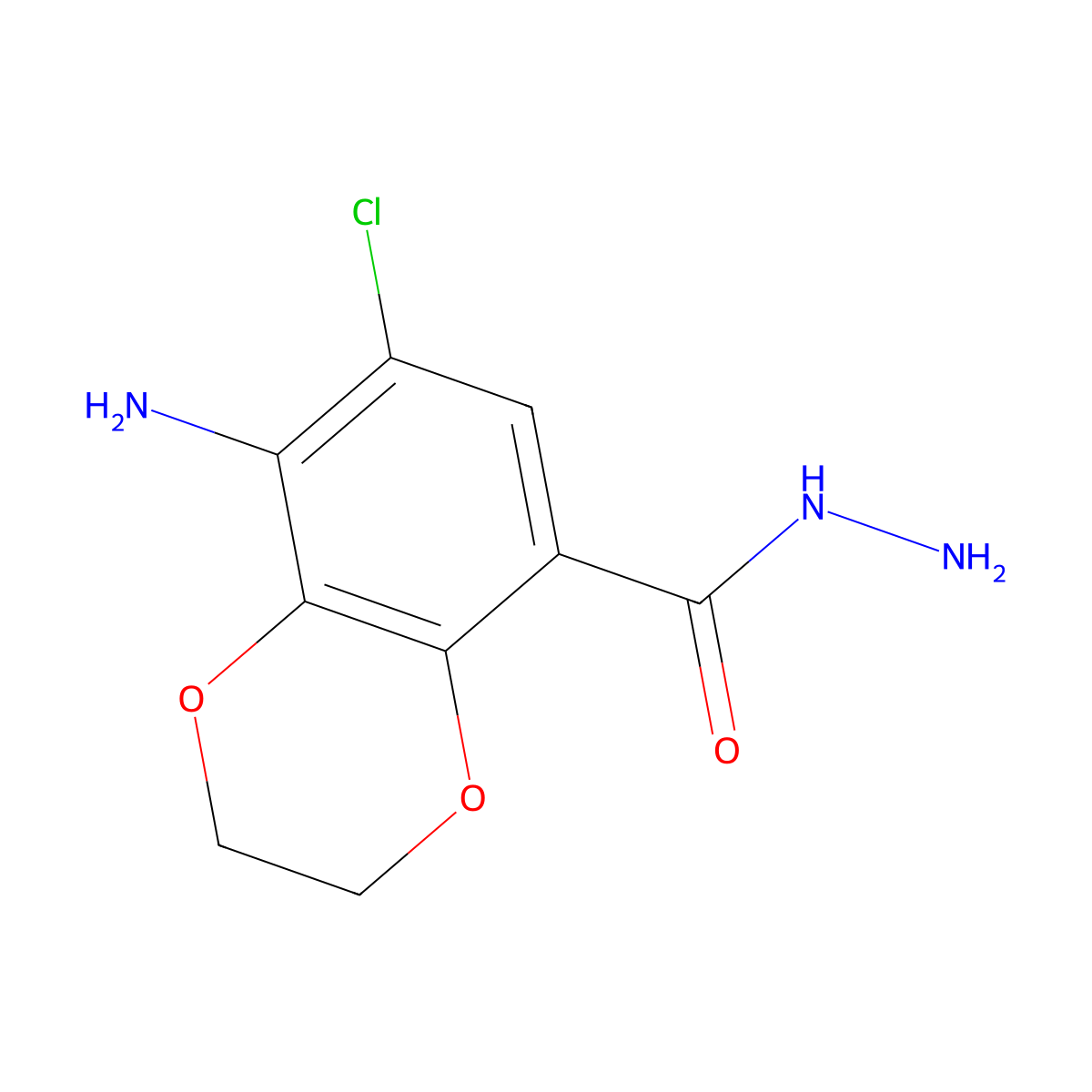 8-Amino-7-chloro-2,3-dihydrobenzo[b][1,4]dioxine-5-carbohydrazide molecular structure, CAS 191024-18-7