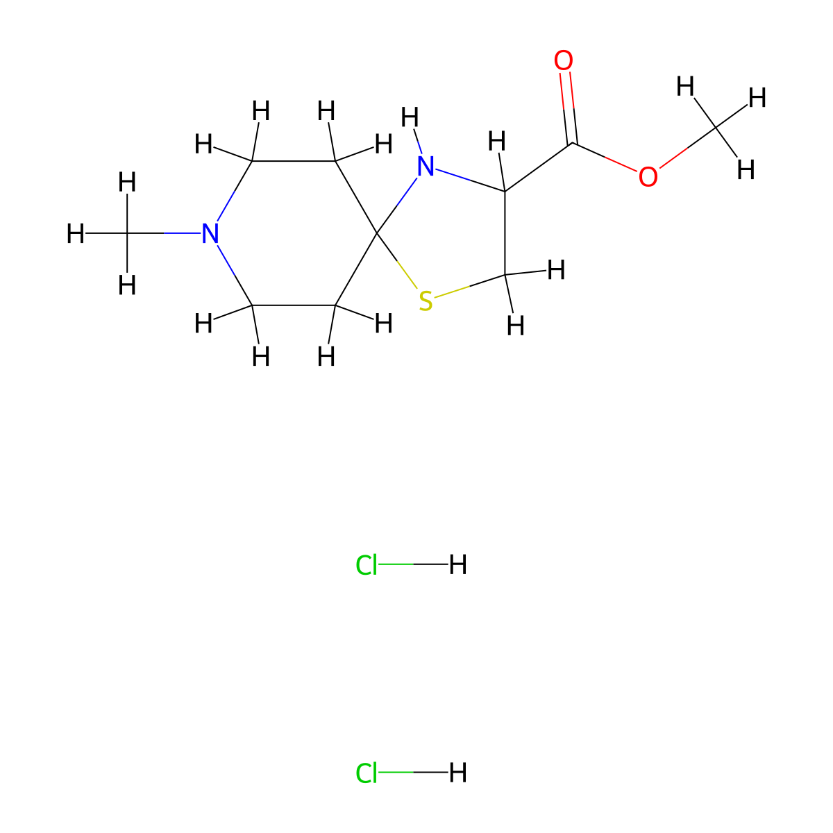 Methyl 8-methyl-1-thia-4,8-diazaspiro[4.5]decane-3-carboxylate dihydrochloride molecular structure, CAS 1910755-56-4