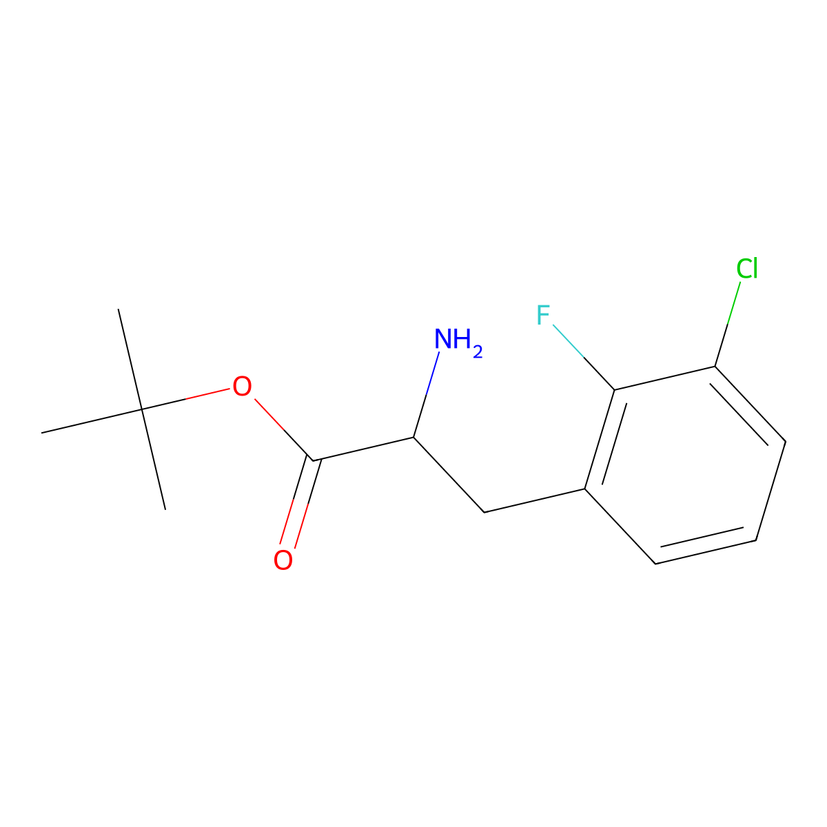 Tert-butyl 2-amino-3-(3-chloro-2-fluorophenyl)propanoate molecular structure, CAS 1910762-06-9