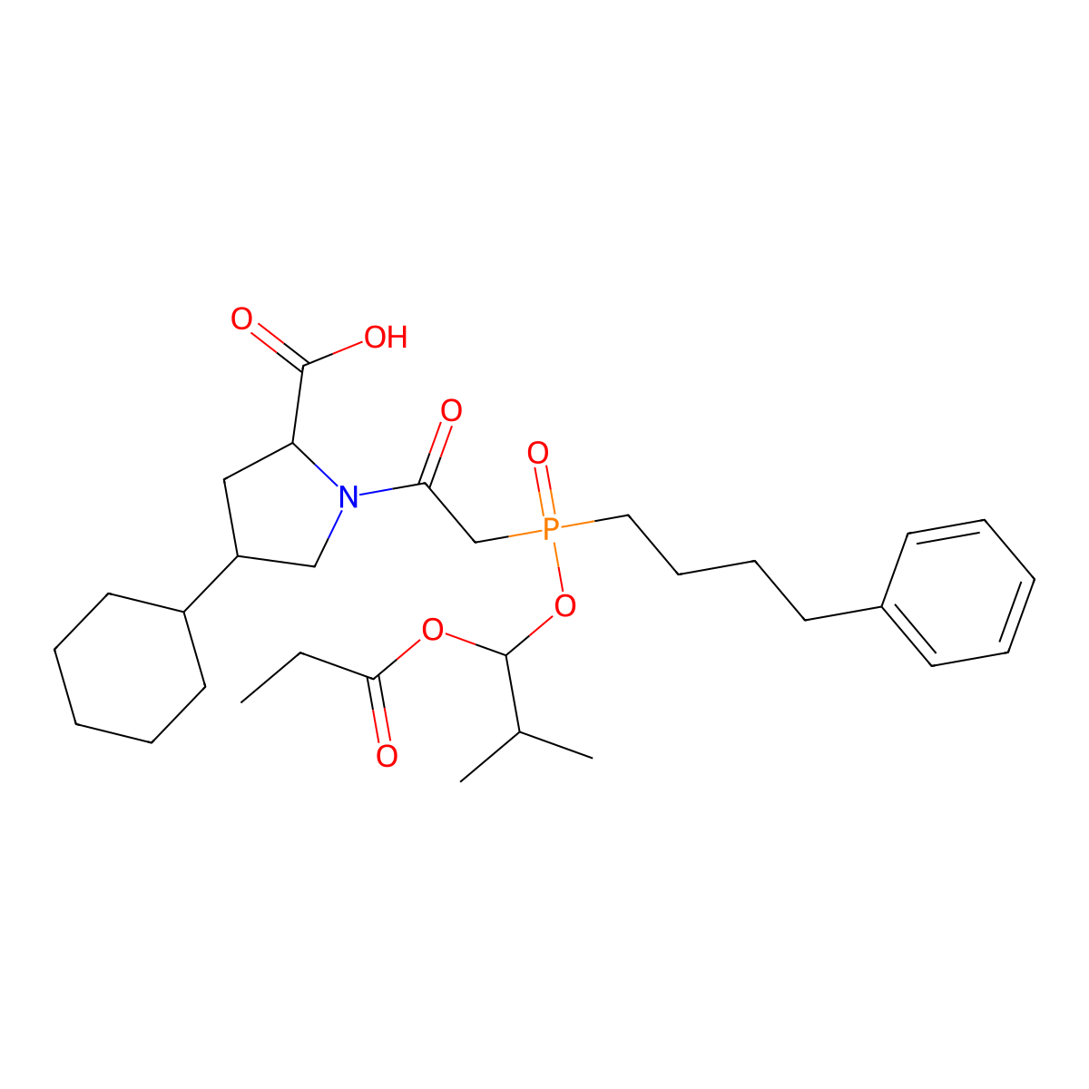 4-Cyclohexyl-1-(2-{[2-methyl-1-(propanoyloxy)propoxy](4-phenylbutyl)phosphoryl}acetyl)pyrrolidine-2-carboxylic acid molecular structure, CAS 1910773-95-3