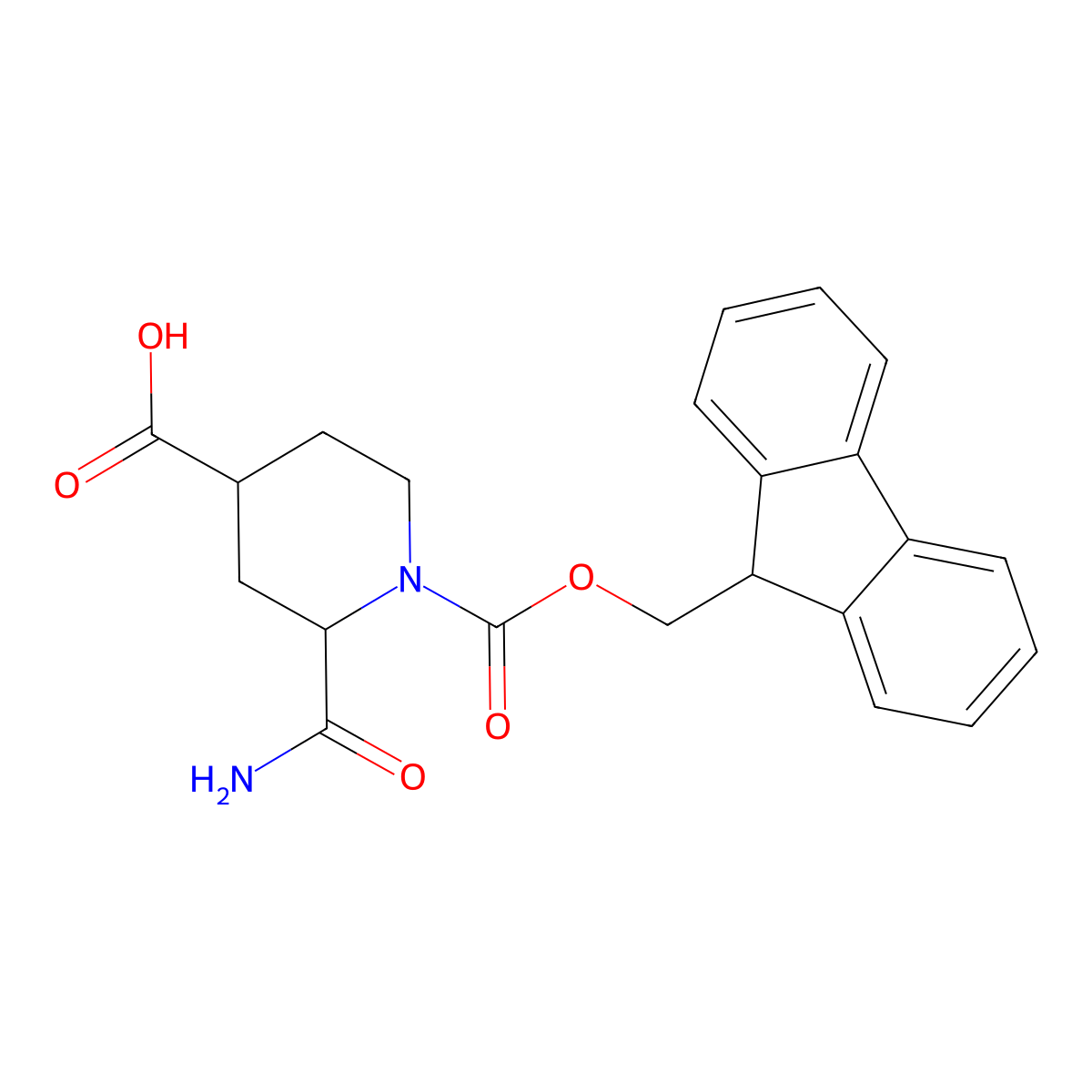 2-Carbamoyl-1-{[(9h-fluoren-9-yl)methoxy]carbonyl}piperidine-4-carboxylic acid molecular structure, CAS 1910775-99-3