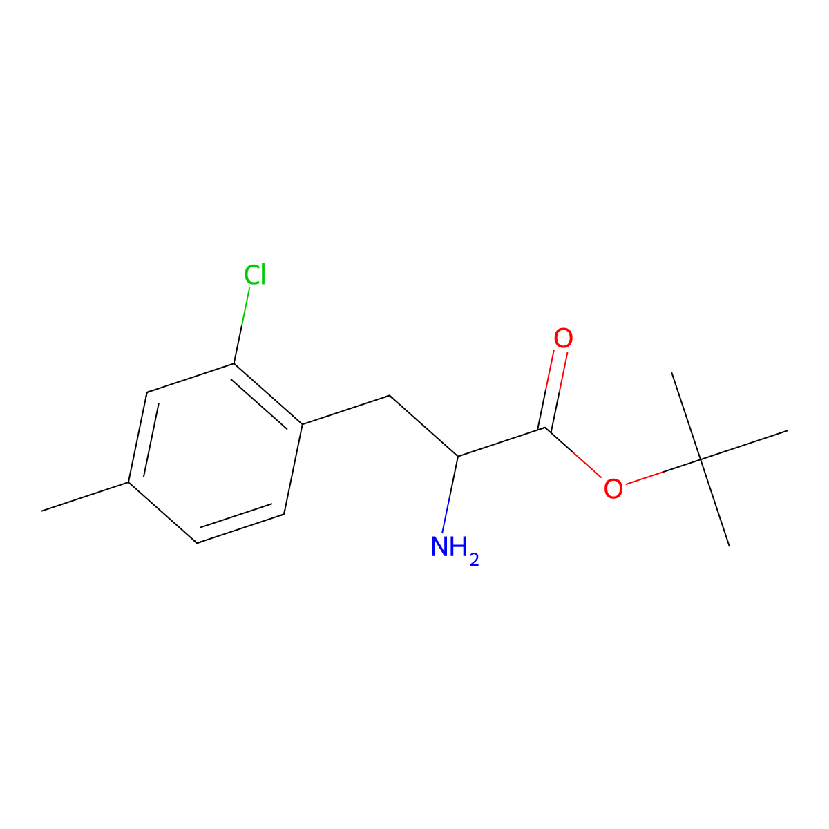 Tert-butyl 2-amino-3-(2-chloro-4-methylphenyl)propanoate molecular structure, CAS 1910797-46-4