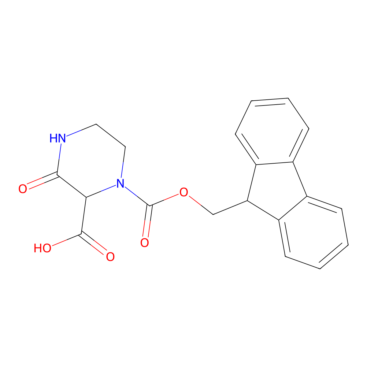 1-{[(9H-fluoren-9-yl)methoxy]carbonyl}-3-oxopiperazine-2-carboxylic acid molecular structure, CAS 1910800-42-8
