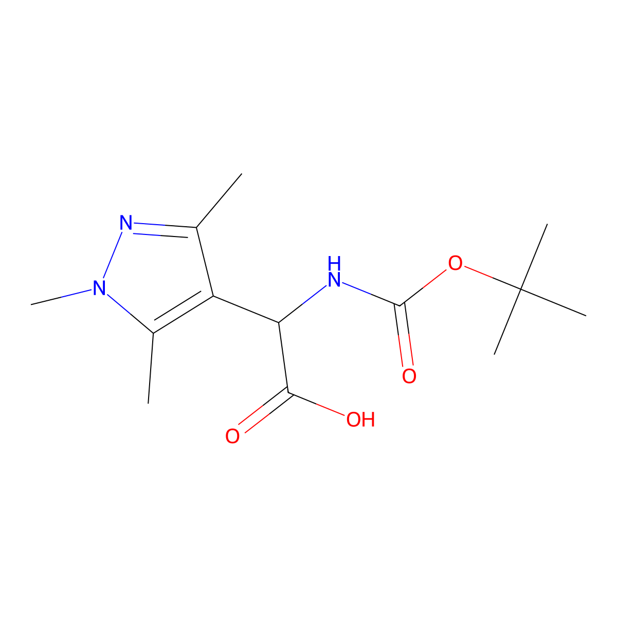 2-{[(tert-butoxy)carbonyl]amino}-2-(trimethyl-1H-pyrazol-4-yl)acetic acid molecular structure, CAS 1910800-48-4